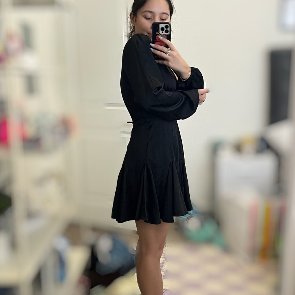 Abercrombie & Fitch Black Deep V-Neck Long Sleeve Mini Dress - Picture 3 of 5